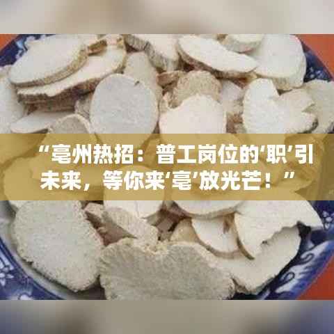 “亳州热招：普工岗位的‘职’引未来，等你来‘亳’放光芒！”