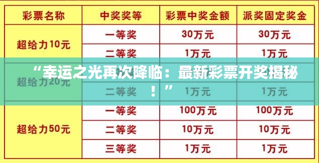 “幸运之光再次降临:最新彩票开奖揭秘!”