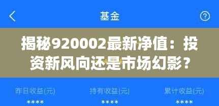 揭秘920002最新净值:投资新风向还是市场幻影?