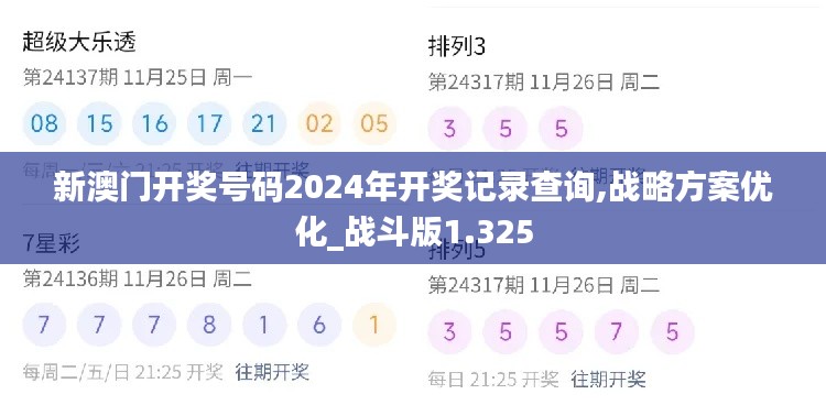 新澳门开奖号码2024年开奖记录查询,战略方案优化_战斗版1.325