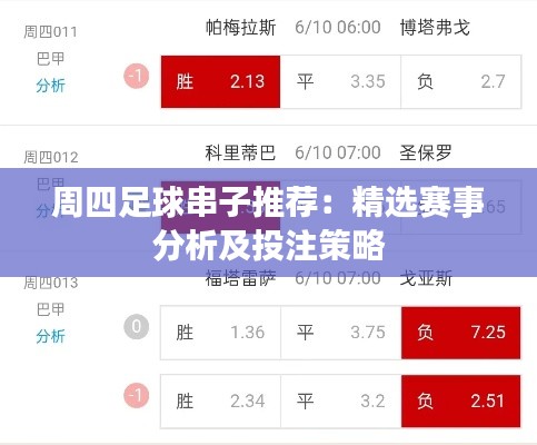 周四足球串子推荐:精选赛事分析及投注策略
