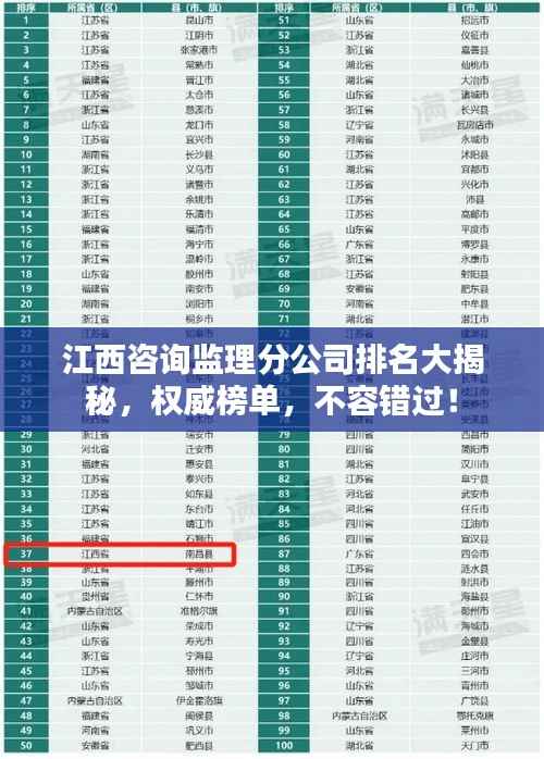 江西咨询监理分公司排名大揭秘,权威榜单,不容错过!