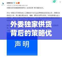外委独家供货背后的策略优势与挑战，揭秘供货新模式