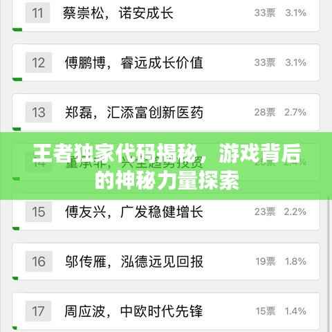 王者独家代码揭秘,游戏背后的神秘力量探索