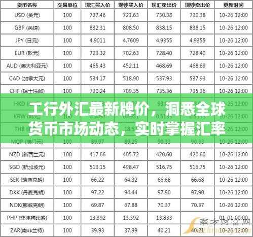 工行外汇最新牌价，洞悉全球货币市场动态，实时掌握汇率变化！