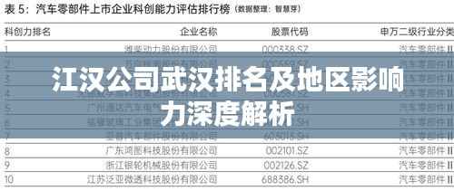 江汉公司武汉排名及地区影响力深度解析