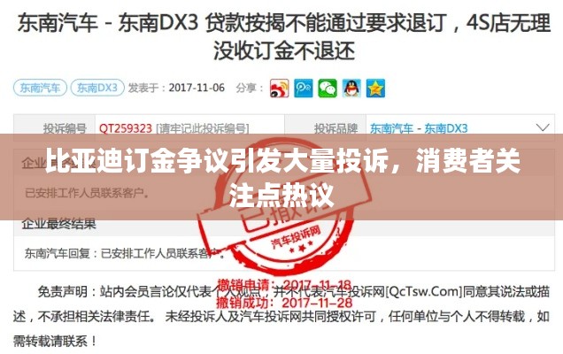 比亚迪订金争议引发大量投诉，消费者关注点热议