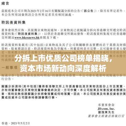 分拆上市优质公司榜单揭晓,资本市场新动向深度解析